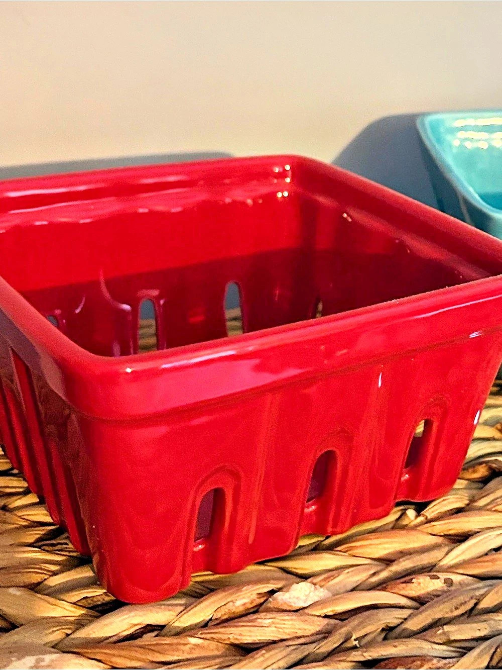 Ceramic Red Berry Basket 5” wide by 3” deep